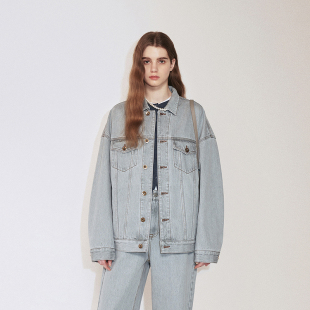 新品 OCHIRLY欧时力 100%棉宽松牛仔外套女中长洗水复古2024秋季