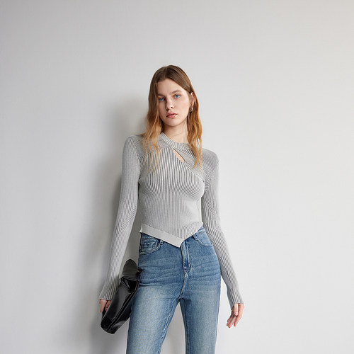 ochirly欧时力 莱赛尔修身毛衣女2024新款早春设计感国风新中式