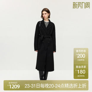 新品 OCHIRLY欧时力 羊毛双面呢排扣大衣外套驳领腰带复古2025秋季