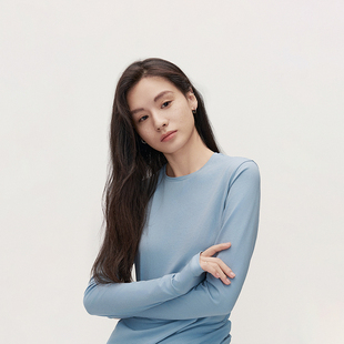 OCHIRLY欧时力圆领纯色长袖 T恤女上衣打底百搭显瘦2025春新款