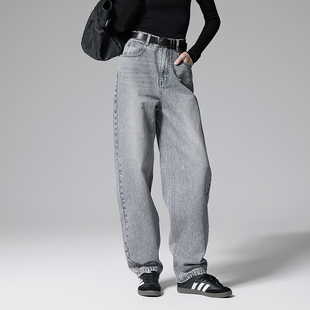 新品 OCHIRLY欧时力 女复古廓形休闲高级感2024秋季 牛仔长裤 弯刀裤