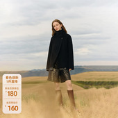 OCHIRLY欧时力系带PU皮直筒短裤 女宽松休闲显瘦百搭2025春新款