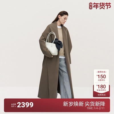 OCHIRLY欧时力 美丽诺羊毛呢料大衣女外套配腰带保暖冬季新品