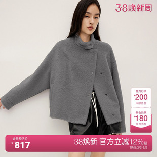 OCHIRLY欧时力 羊毛羊驼毛两穿领呢料外套女排扣宽松2025秋冬新品