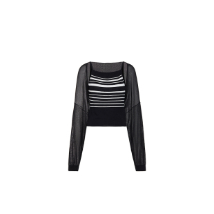 夏装 ochirly欧时力2024新款 条纹设计感 女 醋酸天丝假两件针织衫