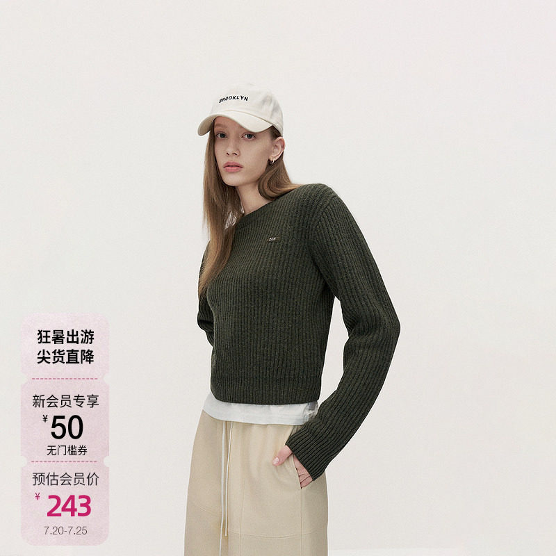 OCHIRLY欧时力澳大利亚100%美丽诺羊毛毛衣女美拉蓝春