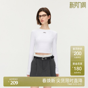 新品 OCHIRLY欧时力 休闲简约2025秋季 T恤女上衣圆领修身 印花长袖