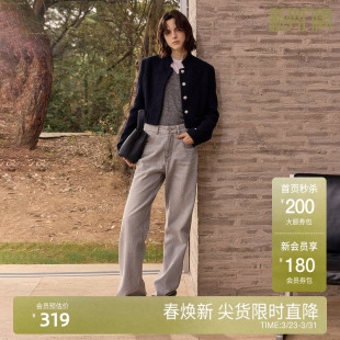 新品 女美拉蓝复古休闲洗水复古秋季 直筒牛仔长裤 OCHIRLY欧时力