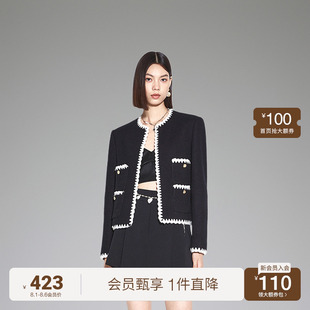 法式 黑標系列 春裝 2023新款 歐時力 澳羊毛磨毛呢小香風外套女