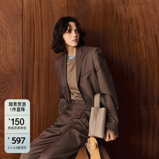 OCHIRLY欧时力 外套女高级感2024秋季 新品 澳进口羊毛精纺呢西装