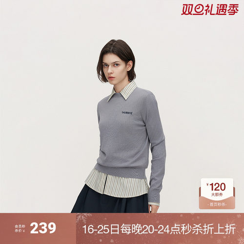 OCHIRLY欧时力 澳大利亚100%美丽诺羊毛字母提花毛衣2024秋冬新品