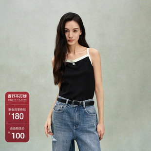 OCHIRLY欧时力 100%羊毛小香风撞色毛织背心吊带短款2025夏季新品