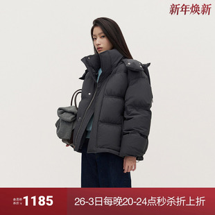 新品 OCHIRLY欧时力 高弹羽绒服外套女可拆帽保暖宽松高级2024冬季