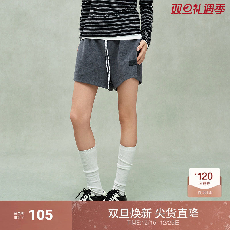 OCHIRLY欧时力 松紧腰绳针织直筒短裤女休闲软糯百搭2024秋季新品