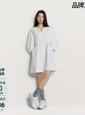 OCHIRLY欧时力 亚麻法式中袖连衣裙中裙灯笼袖X型夏季新品