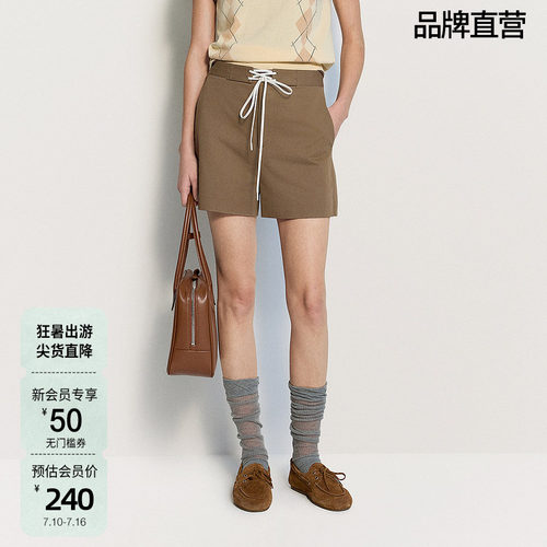 OCHIRLY欧时力 100%棉直筒短裤女裤子系带休闲小个子夏季新品