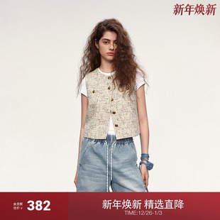 新品 马甲外套配短裙2025春季 羊毛混纺小香风套装 ochirly欧时力