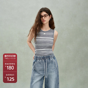 【可机洗澳大利亚100%羊毛】ochirly欧时力条纹毛织背心2025春新