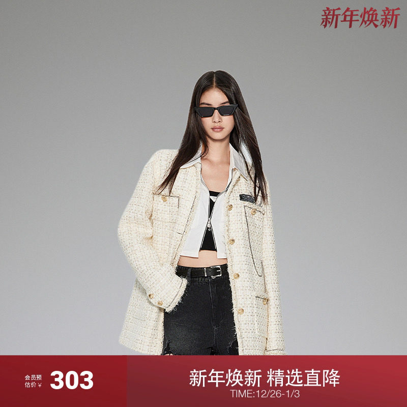 ochirly欧时力金丝中长香风外套