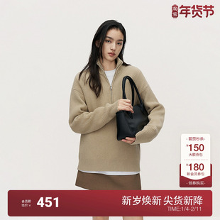 OCHIRLY欧时力 100%绵羊毛高领毛衣女半开襟保暖高级秋冬新品