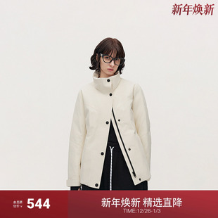 ochirly欧时力 撞色夹克羽绒服外套女滑雪服配腰带2024秋冬新品