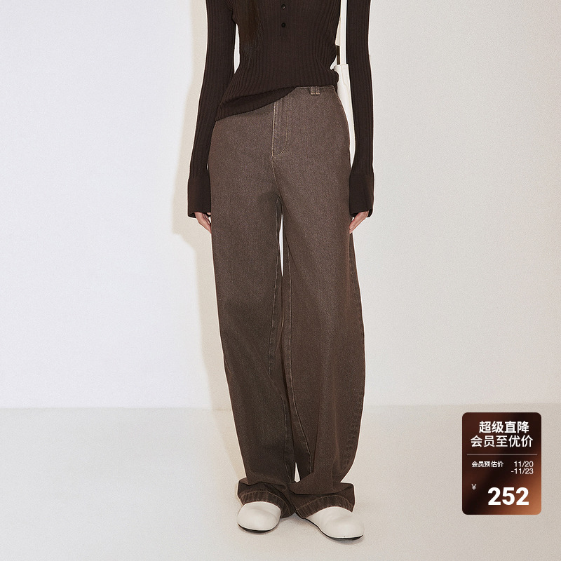 欧时力复古直筒牛仔长裤