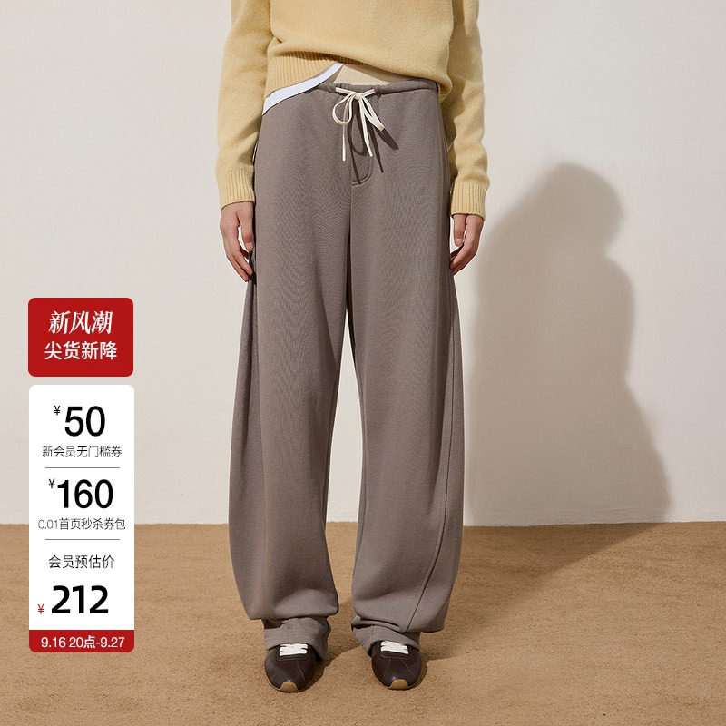 OCHIRLY欧时力 重磅纯棉弯刀裤女休闲卫裤显瘦抽绳秋冬