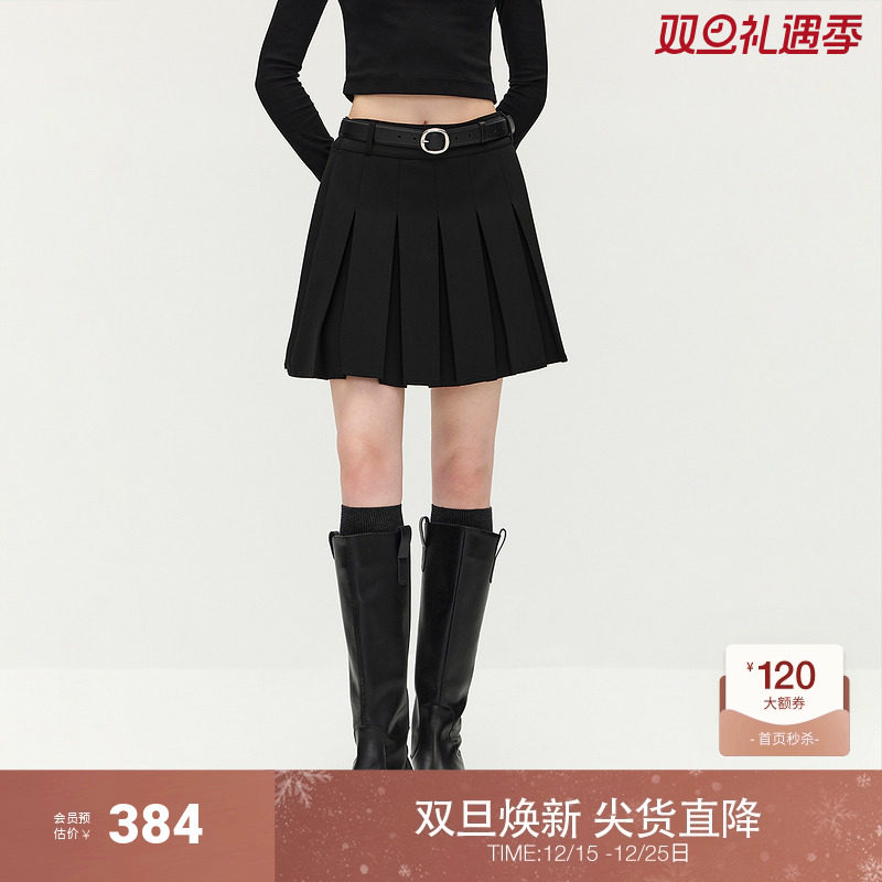 OCHIRLY欧时力 立体压褶a字半身裙百褶短裙气质通勤2025秋季新品