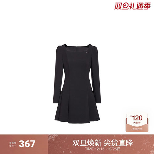 方领法式连衣裙 ochirly欧时力2024新款春装a字短裙小黑裙显瘦