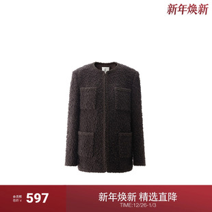 新品 OCHIRLY欧时力 2024秋季 呢小香风外套女正肩中长款 澳毛花式