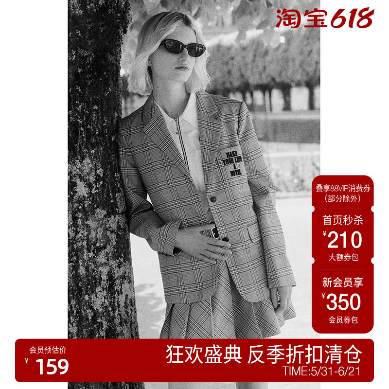 【反季清仓】ochirly欧时力学院风格子西装外套女秋装