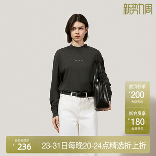 OCHIRLY欧时力 PIMA棉套头针织衫女t恤宽松印花休闲2025早春新品