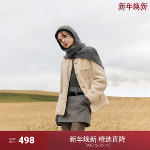 OCHIRLY欧时力纯羊毛小香风廓形皮草外套女松弛感2025早春新款