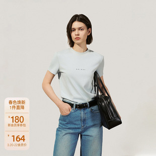 OCHIRLY欧时力 字母印花棉质短袖t恤女正肩气质时尚2025早春新品