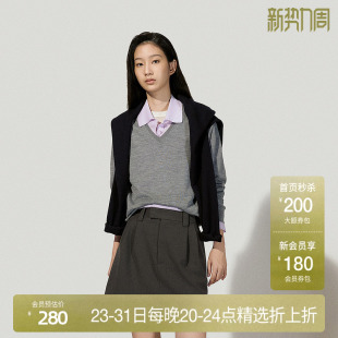 新品 OCHIRLY欧时力 澳大利亚100%美丽诺羊毛毛衣女V领透气25春季