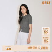 新品 OCHIRLY欧时力 女气质松弛感透气秋季 套头针织衫 亚麻短袖