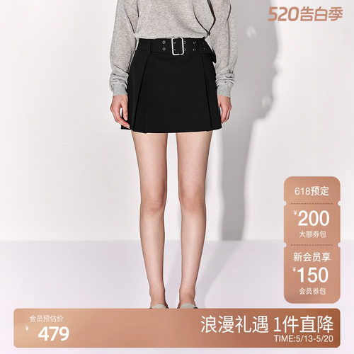 【新品】OCHIRLY欧时力 压褶a字半身裙短裙配腰带打底2026春季