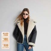 早春保暖时尚 PU环保皮草外套女 ochirly欧时力机车夹克2024新款