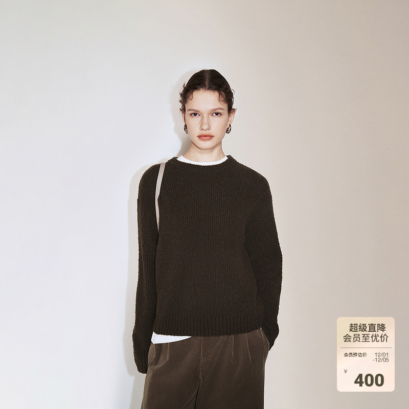 OCHIRLY欧时力 澳大利亚羊毛落肩套头毛衣女针织保暖2024秋季新品