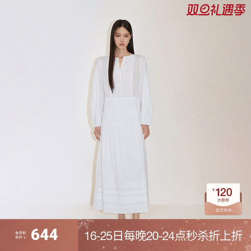 OCHIRLY欧时力 进口纯棉连衣裙白裙气质2024秋新品