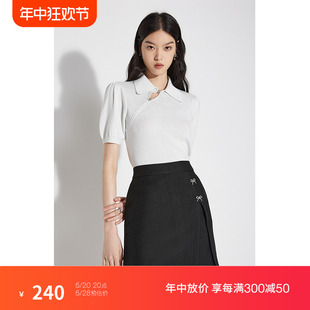 新中式 夏装 针织衫 ochirly欧时力 国风 短袖 短款 女2023新款 泡泡袖