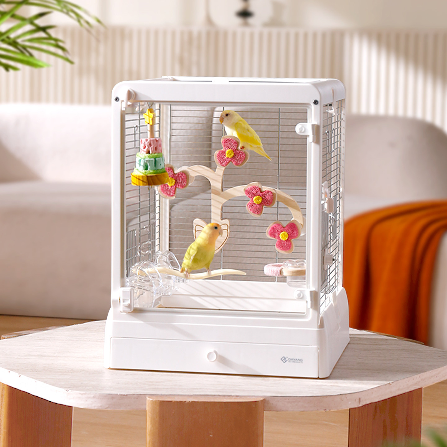 达洋直营 全景不锈钢玻璃鸟笼家用豪华鹦鹉笼虎皮牡丹文鸟B4002