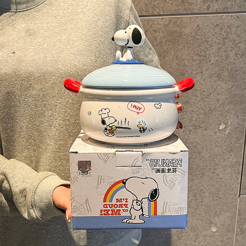 史努比陶瓷泡面碗家用2025新款拉面碗汤碗带盖学生宿舍个人专用碗