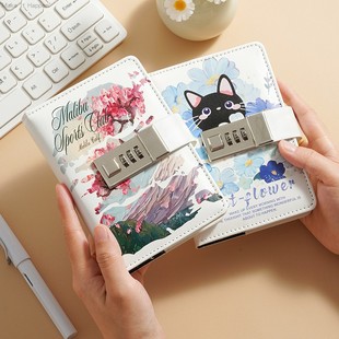 密码本A7随身简约口袋本便携笔记本子高颜值网红少女心摘抄本手帐本学生带锁日记本手账迷你本子印花烫画旅行