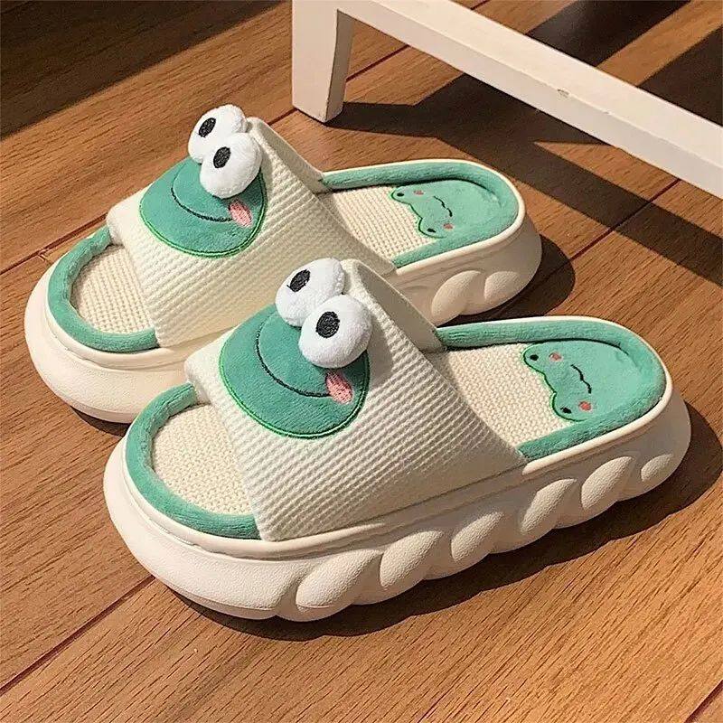Women Cartoon Frog Slippers Winter Warm Indoor Home Slides L