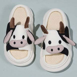 Woman Slipp Sandals Home Linen Cute for Flops Flip Cow Women