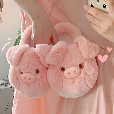 Pink Pig Cotton Slippers Women's Winter Warm Anti-Slip Cute