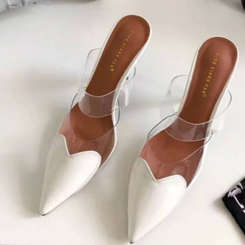 Women Mules Pointed Toe Slip On Patchwork Hearts Patent Leat