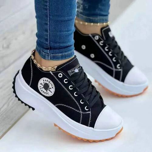 Women’s Pattern Canvas Sneakers  Casual Flat Lace-Up Shoes
