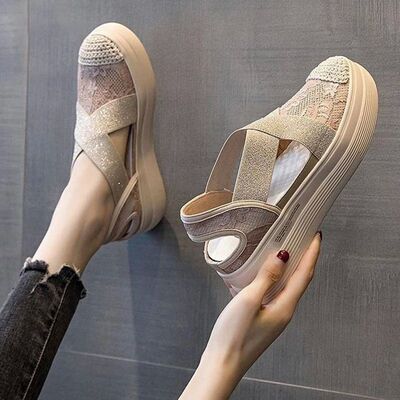 Women Flat Canvas Shoe Spring Summer Breathable Cut Out Shal